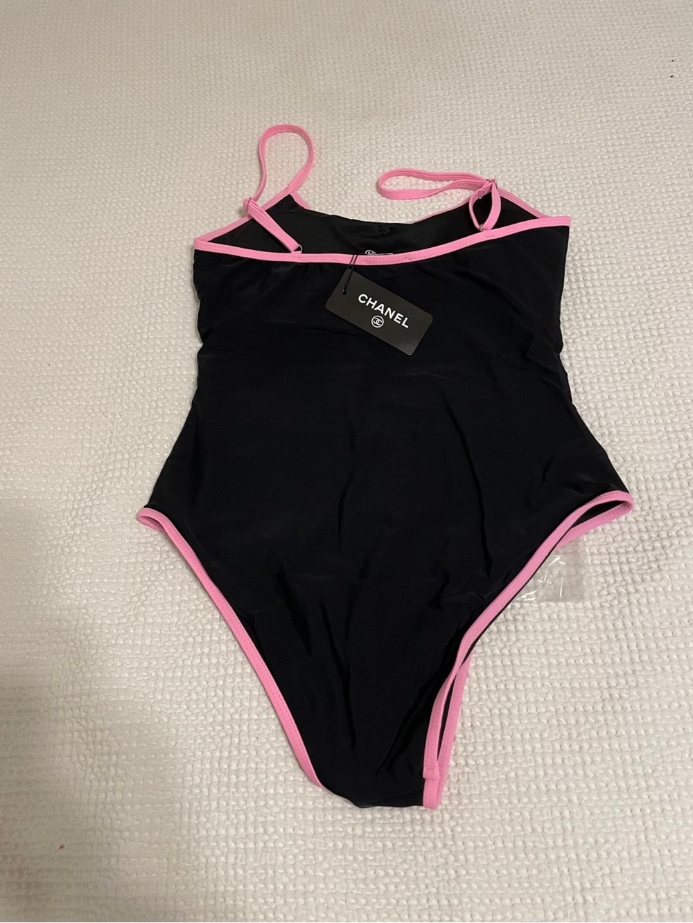 CHANEL Black Bandeau Swimsuit with Pink Trim - Picture 2 of 4